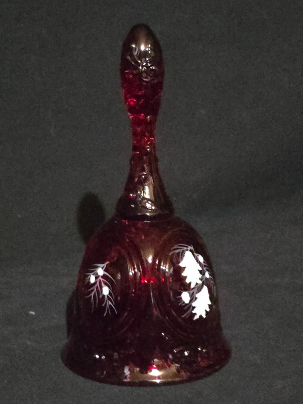 Vtg Fenton Glass Ruby Red Hand Painted Holly & Berries Bell - P. Alexander
